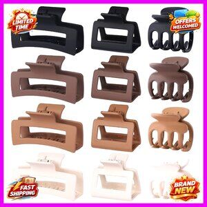 12 Pcs Hair Claw Clips Set 3 Styles Sizes Strong Hold Non-Slip Matte Plastic